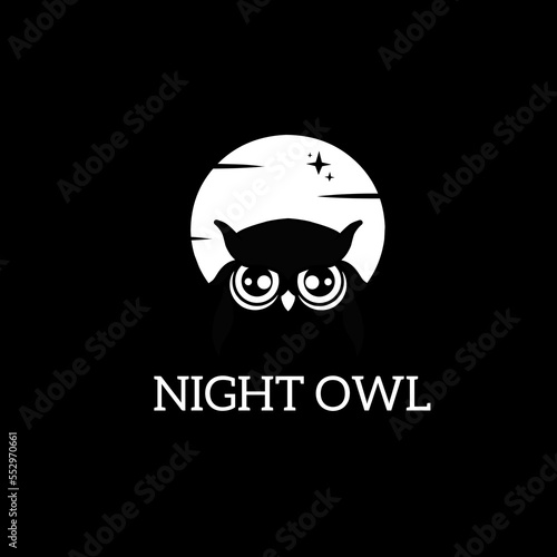 Owl face logo template with moonlight at night background