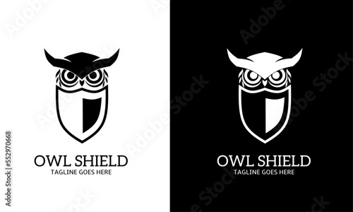 owl logo template design combination with shield