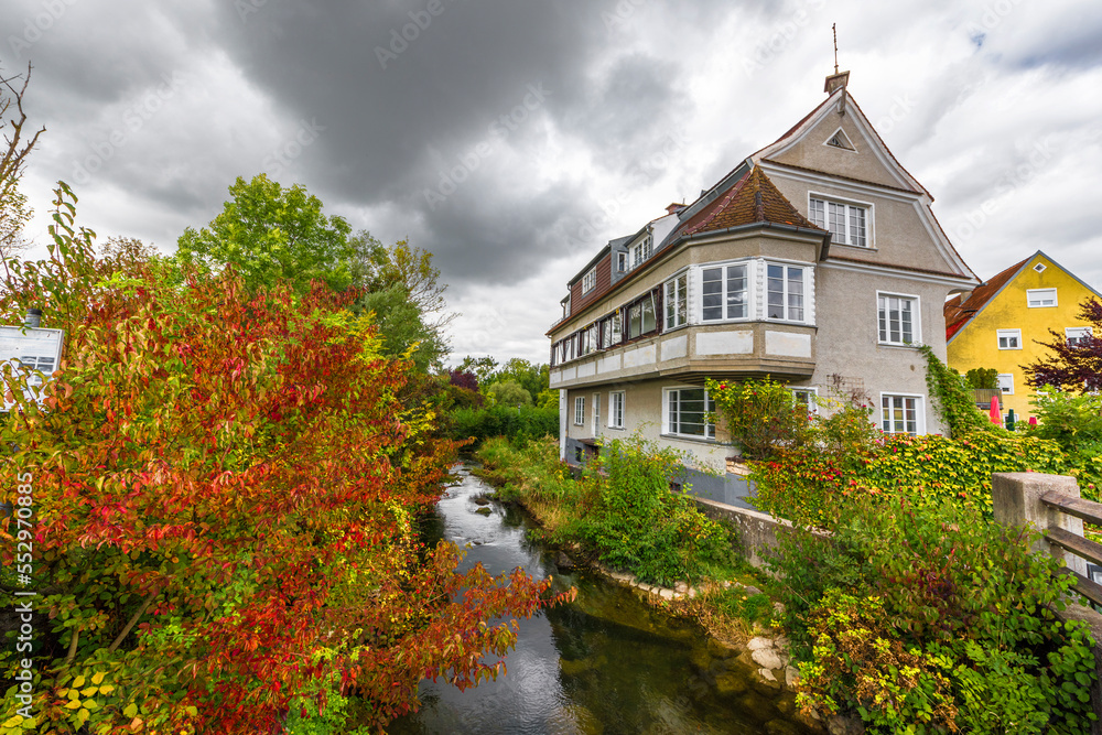 Street view in Landberg-am-Lech town, Germany, on a cloudy autumn day