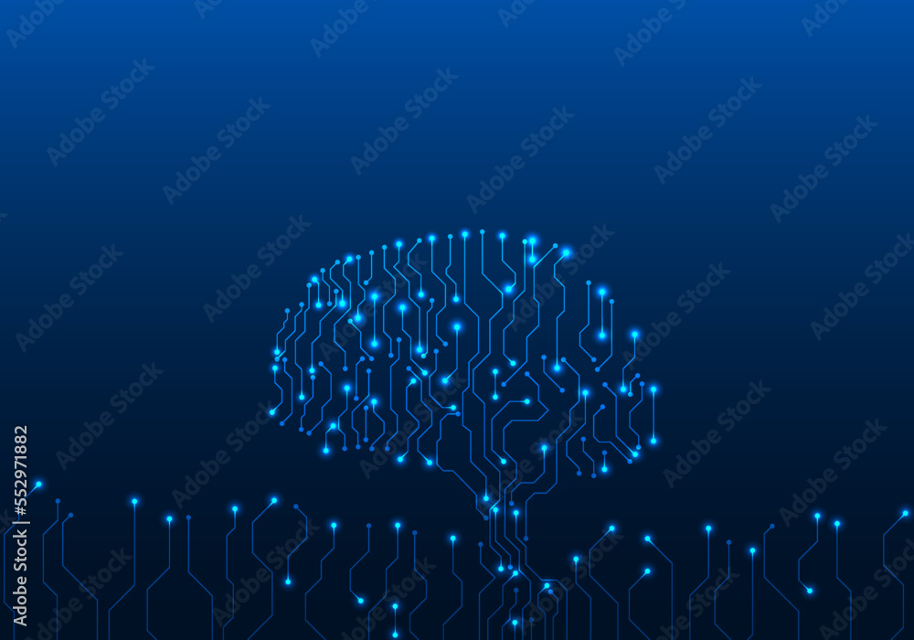 Abstract background of the brain of technology, inside which there are various circuits that transmit information. There is a glowing point of connection, mainly emphasizing the blue tone. Abstract background of the brain of technology, inside which there are various circuits that transmit information. There is a glowing point of connection, mainly emphasizing the blue tone.