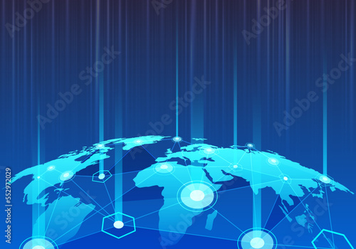 Background connection and communication using technology to help. to expand throughout the world conveniently And it s a fast business expansion. Use globes and lights to show connection points.