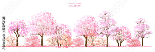 Vector watercolor blooming flower tree or forest side view isolated on white background for landscape and architecture drawing elements for environment and garden botanical for section in spring