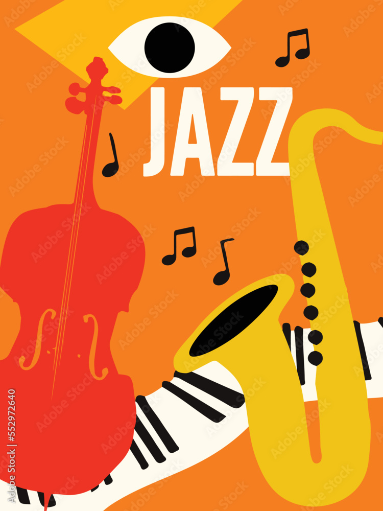 Jazz Music Poster With Piano Saxophone And Violoncello Musical jazz-music-poster-with-piano-saxophone-and-violoncello-musical