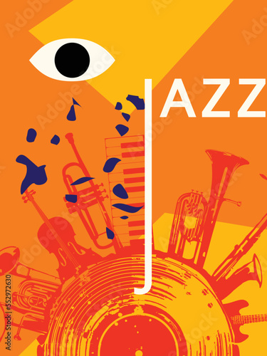 Canvas Print Jazz music poster with vinyl record disc