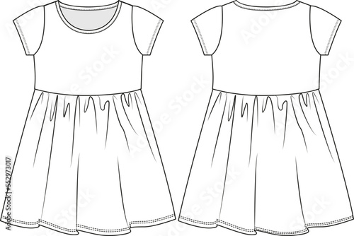DRESS AND FROCKS FOR GIRL WEAR FRONT AND BACK FLAT DESIGN VECTOR
