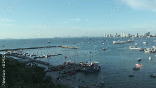 Thailand Pattaya city Bali Hai pier and Siam buy landscape view from hill. 
