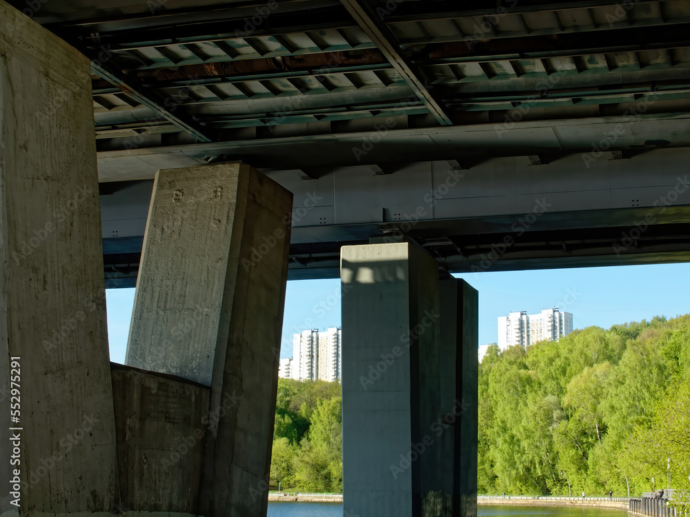 supports of the automobile bridge over the river supports of the automobile bridge over the river