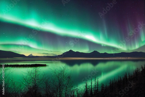 aurora borealis over the lake