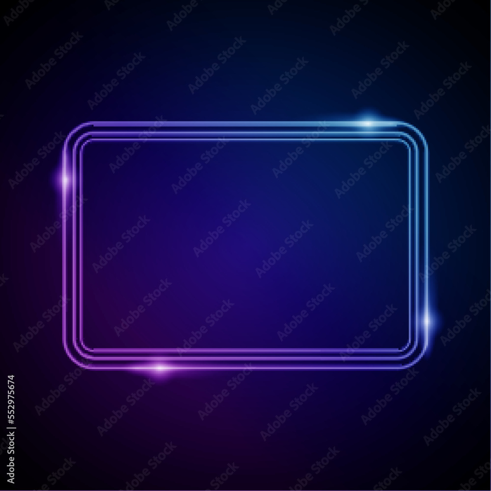 Neon Frame with Glow, and Sparkles. Electronic Luminous Rounded Rectangles Frame in Blue Colors, for Entertainment Message or Promotion Theme on Dark Background Neon Frame with Glow, and Sparkles. Electronic Luminous Rounded Rectangles Frame in Blue Colors, for Entertainment Message or Promotion Theme on Dark Background