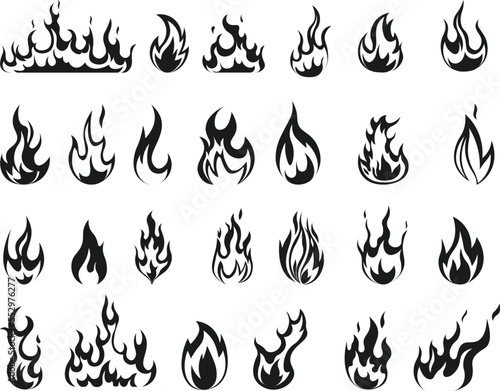 Fire flames set isolated vector Silhouette