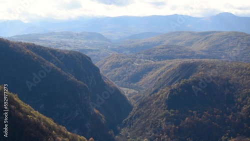 Canyon of Unac river near Martin Brod in autumn, mountain landscape photo