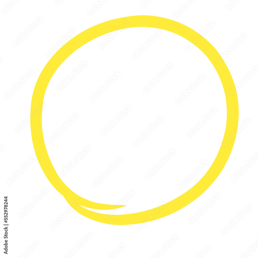 yellow circle pen draw. Highlight hand drawn circle isolated on white