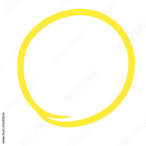 yellow circle pen draw. Highlight hand drawn circle isolated on white background. Handwritten yellow circle. For markers, pencils, logos and text checks. Vector illustration