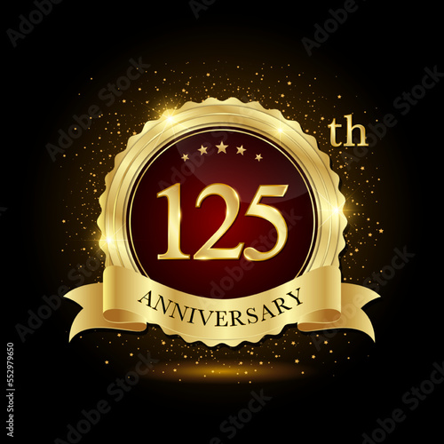 125th Anniversary. Emblem Design with Golden Ring and Ribbon. Vector Illustration