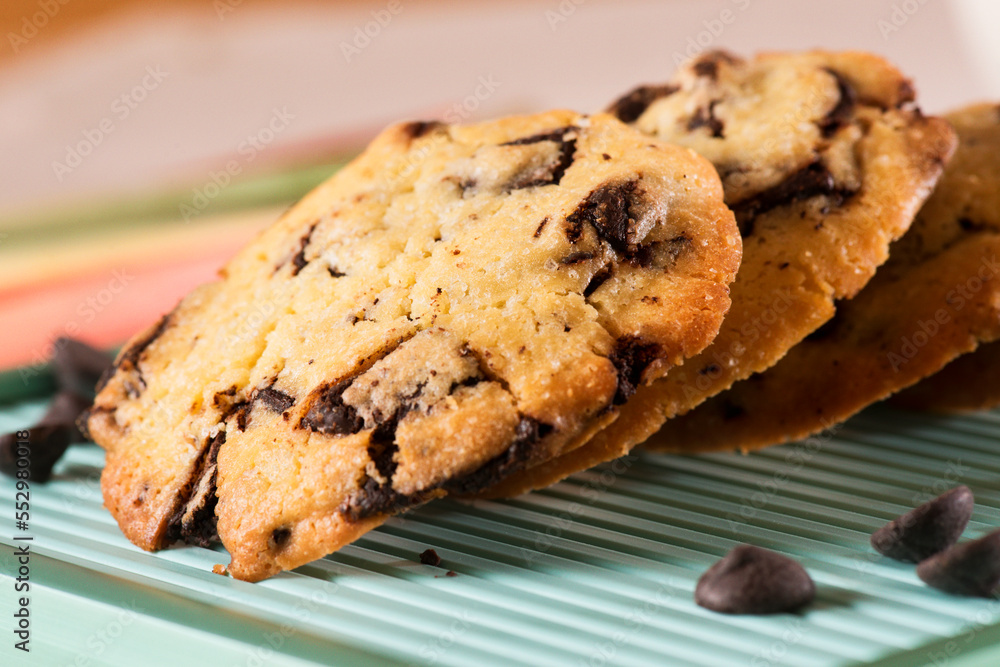 Chocolate Chip Cookies on Green Plate Chocolate Chip Cookies on Green Plate
