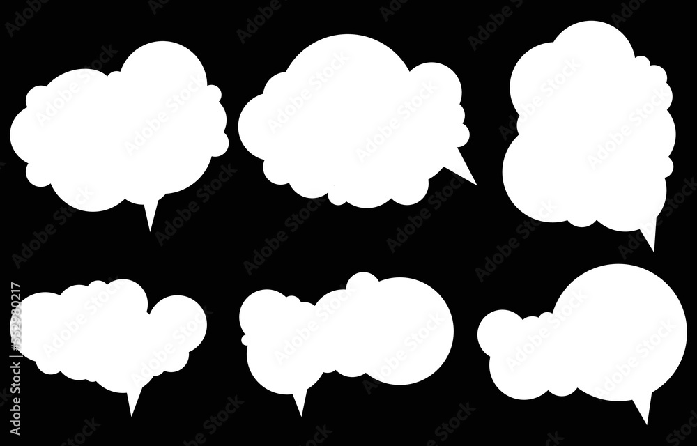 Set speech bubbles on black background. chat box or chat vector square and doodle message or communication icon Cloud speaking for comics and minimal message dialog Set speech bubbles on black background. chat box or chat vector square and doodle message or communication icon Cloud speaking for comics and minimal message dialog