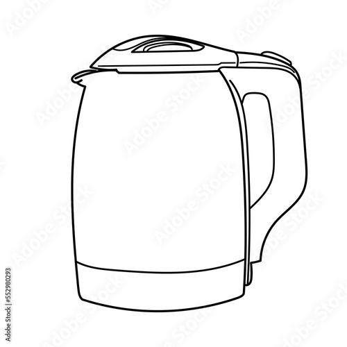 Teapot. Electric kettle for home use in the kitchen. For boiling water for tea or coffee. Outline doodle vector illustration isolated on white background. Flat icon