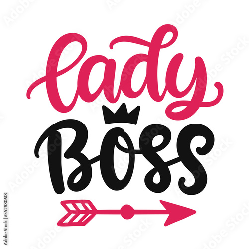 Girl boss card. Cute handwritten typography lettering with crown