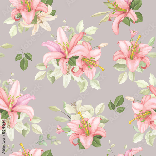 Wallpaper Mural hand drawn floral lily and roses seamless pattern design Torontodigital.ca