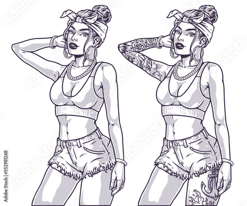 Cocky trendy girl emblem monochrome