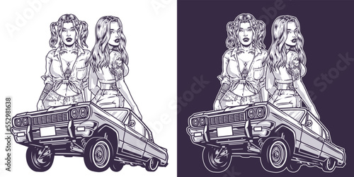 Girls street racers monochrome emblem