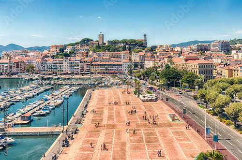 Aerial view over the Old Harbor, Cannes, Cote d'Azur, France photo