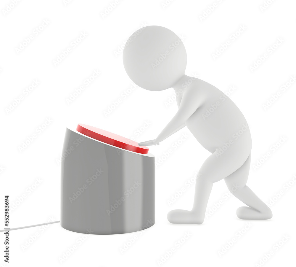 3d character , man is about to press a button 3d character , man is about to press a button