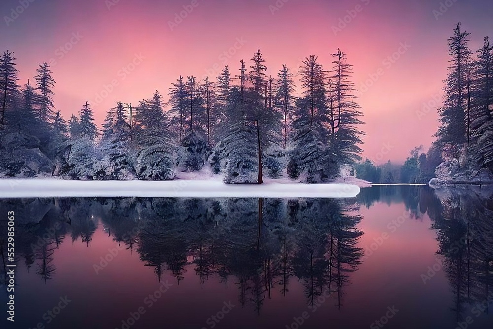 Beautiful 3D Nature and landscape wallpaper of a winter morning, ice ...