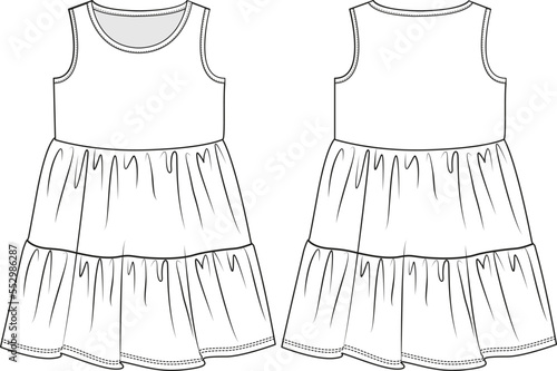 DRESS AND FROCKS FOR GIRL WEAR FRONT AND BACK FLAT DESIGN VECTOR