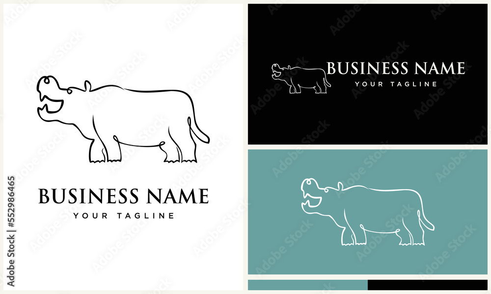 line art hippo logo template