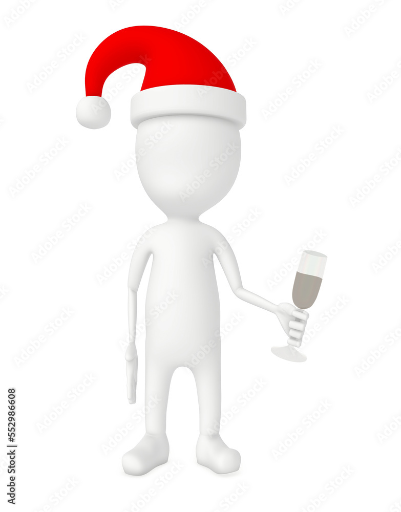 3d character wearing xmas santa cap and holding a wine glass 3d character wearing xmas santa cap and holding a wine glass