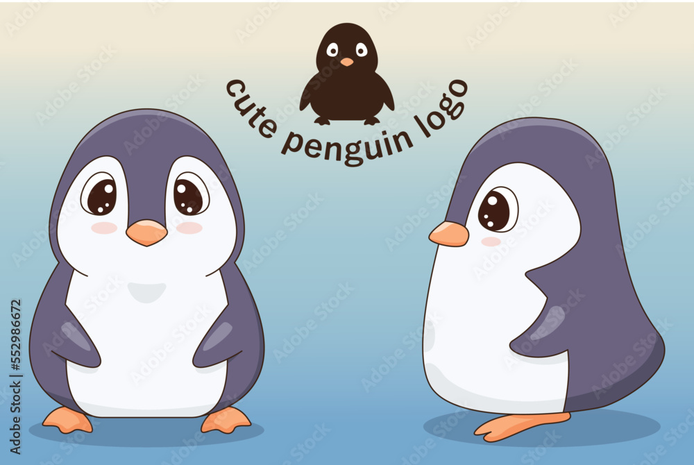 Fototapeta premium Cute baby penguin character cartoon flat style, Woodland, Print Design, vector illustrations