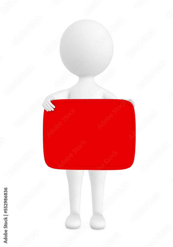 3d chracter holding a red empty board 3d chracter holding a red empty board
