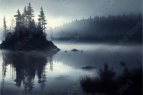 fog on the river. Designed using Generative AI.