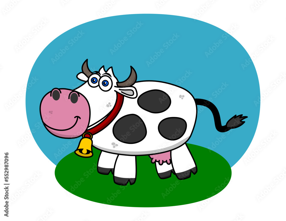 A dairy cow in her field with fresh grass and blue sky A dairy cow in her field with fresh grass and blue sky