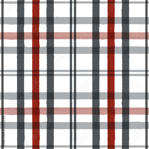 Gingham seamless pattern. Red and black watercolor checkered plaid, rustic tartan and buffalo check plaid vector background