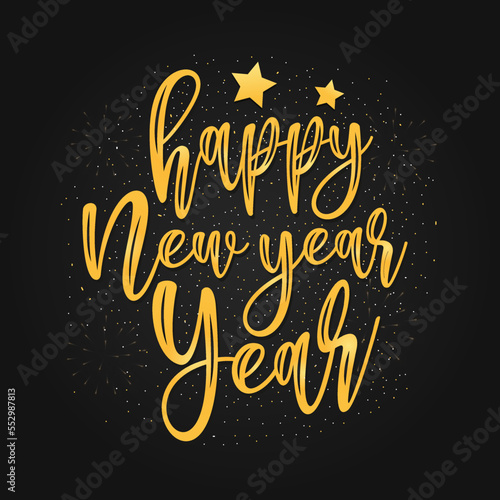 Happy New Year handwritten lettering typography line design gold black blue year background