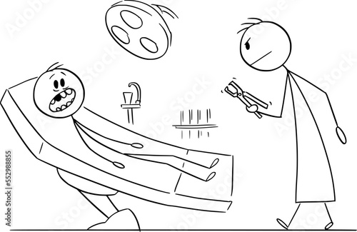 Person With Decayed Teeth at Dentistry, Vector Cartoon Stick Figure Illustration