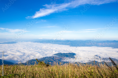 Beautiful misty sea view in the morning, large mountain ranges and sunlight , Kew Mae Pan Nature Trail ,Doi Inthanon National Park Thailand © NARANAT STUDIO