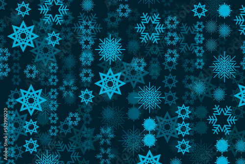 Illustration abstract blue snow on dark background.