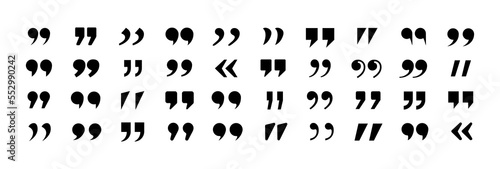Set of quote mark. Quotes icon vector set. Quotemarks outline, speech marks, inverted commas or talking marks collection. Talk bubble speech icon. Black quotes icon. Vector illustration. 10 EPS.