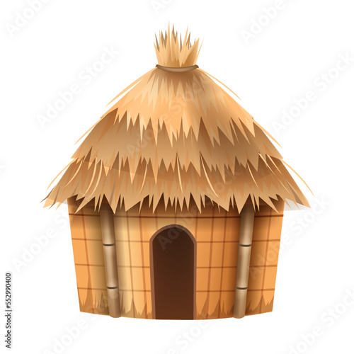 Bungalow hut, vector African thatched nipa house, straw village building roof, bamboo beach tent. Poor people shack, Hawaii summer tropical camp construction. Cartoon traditional bungalow hut clipart photo