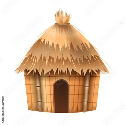 Bungalow hut, vector African thatched nipa house, straw village building roof, bamboo beach tent. Poor people shack, Hawaii summer tropical camp construction. Cartoon traditional bungalow hut clipart