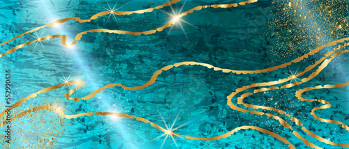 Blue marble background, green nature agate stone banner, abstract golden glitter sparks indigo navy. Turquoise elegant wallpaper, modern sapphire premium texture. Blue marble aqua wedding card design