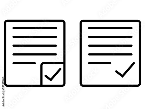 Form and test approval icon. Paper vector with markup and writing symbol. Design in black and white background