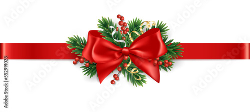 Foto Christmas bow and tree border, vector