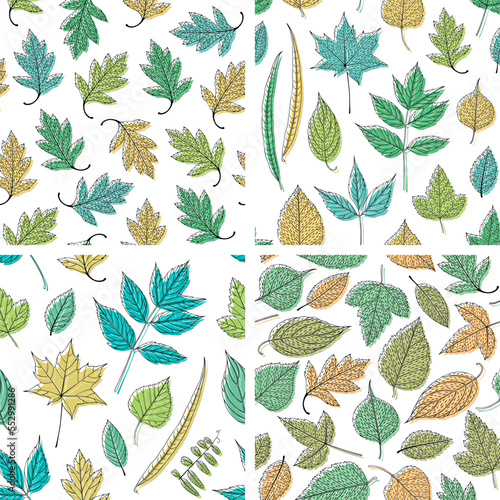 Collection of leaves seamless patterns