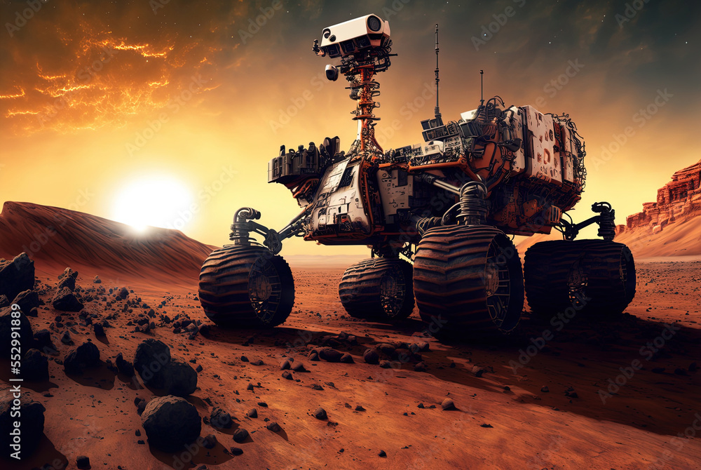 Mars rover on a surface of the red planet. Mars exploration concept ...