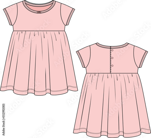DRESS AND FROCKS FOR GIRL WEAR FRONT AND BACK DESIGN VECTOR