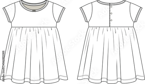 DRESS AND FROCKS FOR GIRL WEAR FRONT AND BACK FLAT DESIGN VECTOR